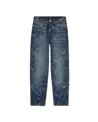 Patta Leaves Laser Print Denim Pants (Blue Denim )