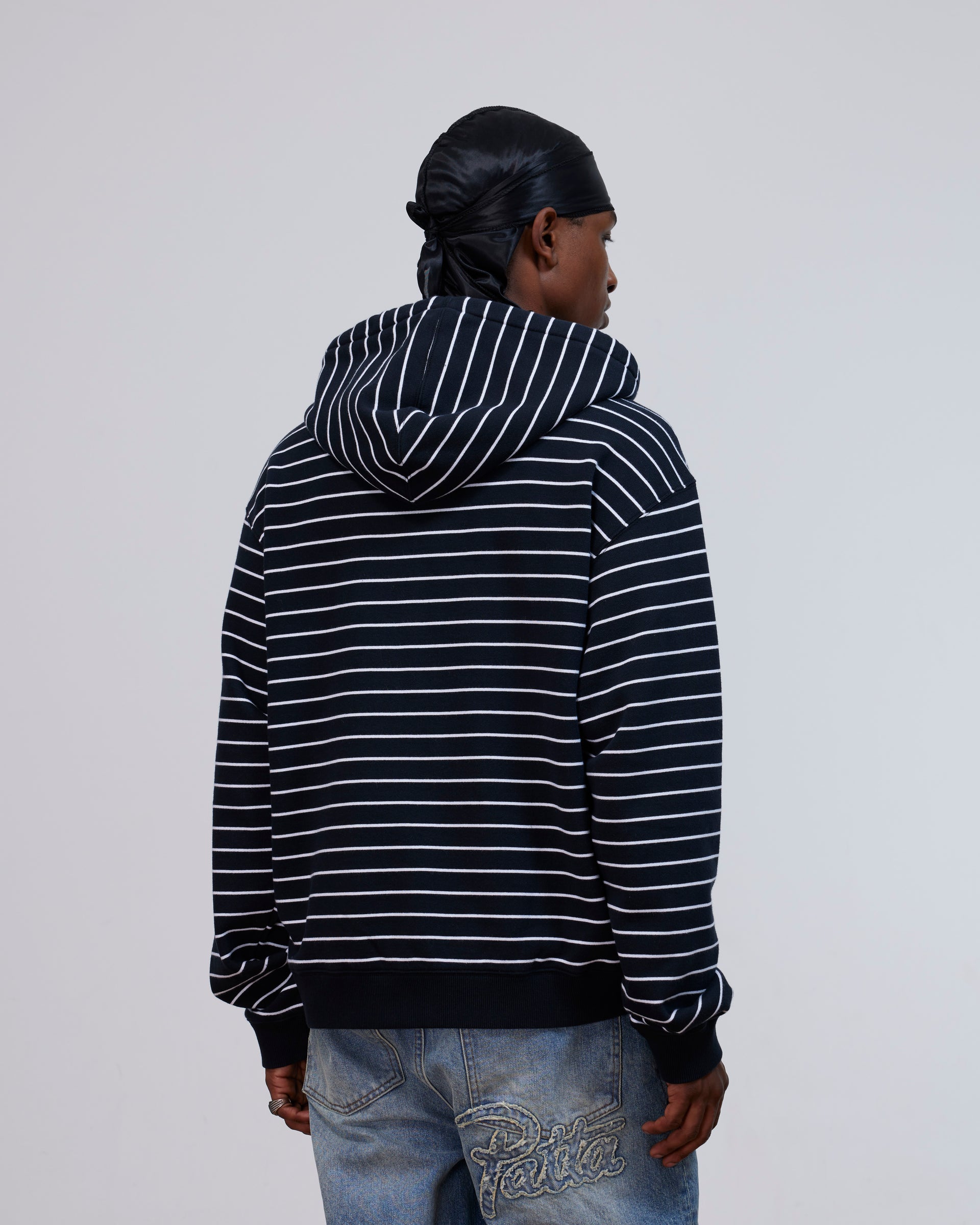 Patta Striped Zip Up Hooded Sweater (Black Iris)
