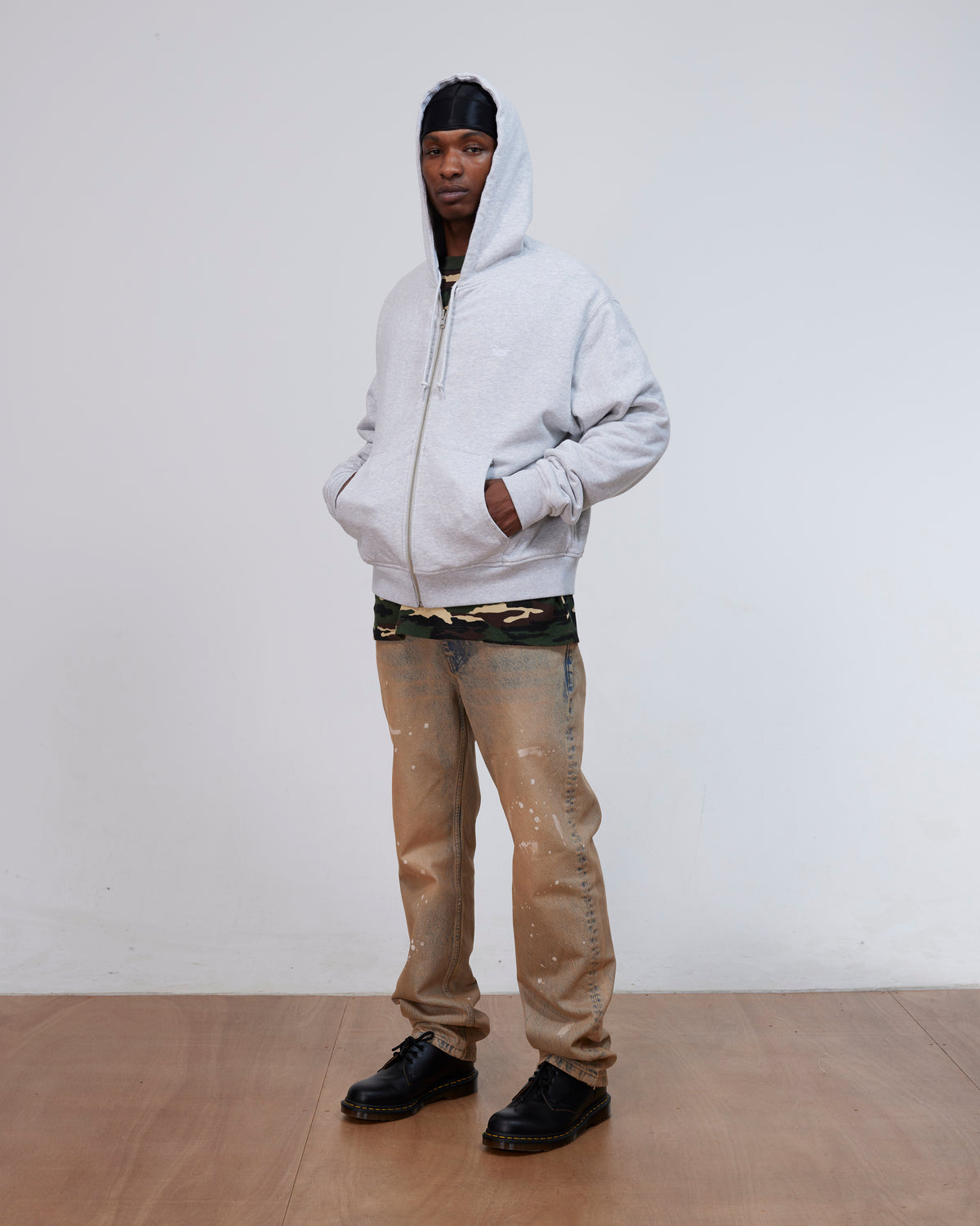 Patta Waffle Reversible Zip Up Hooded Sweater (Grey heather)