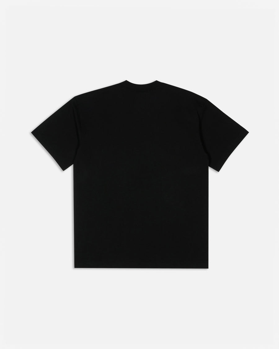Back view of a black Patta tubular cotton t-shirt displayed flat on a plain background.
